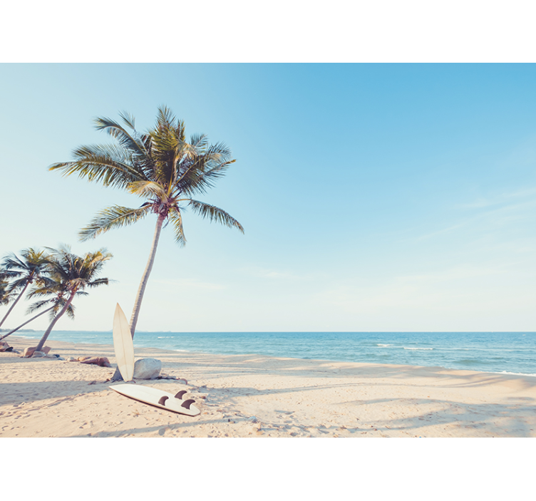 Tropical beach with palm tree sea wall mural - TenStickers