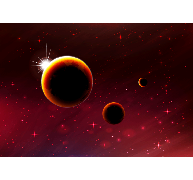 Galaxies and planets in red space wall mural - TenStickers