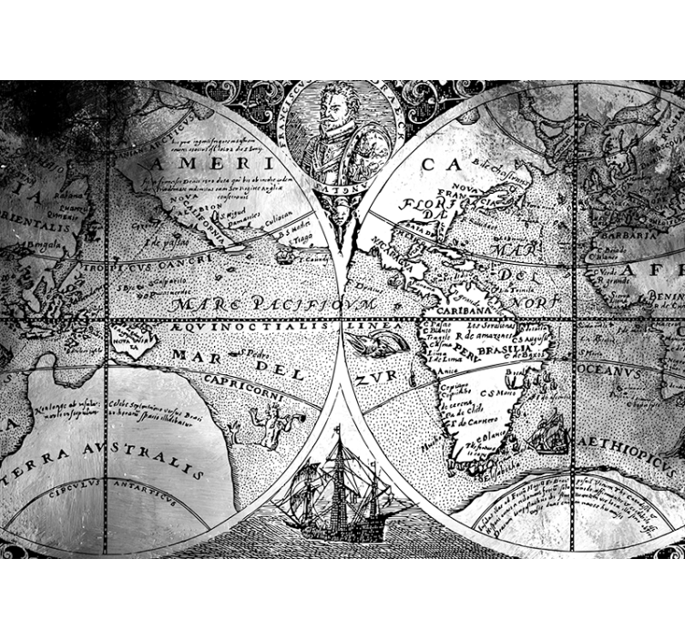 black and white world map world map mural - TenStickers