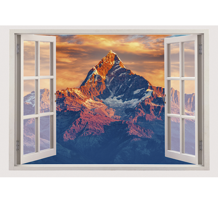 mountain peaks window view 3D Wall Mural - TenStickers