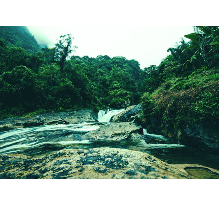 Serene Green Scene wall mural waterfall - TenStickers