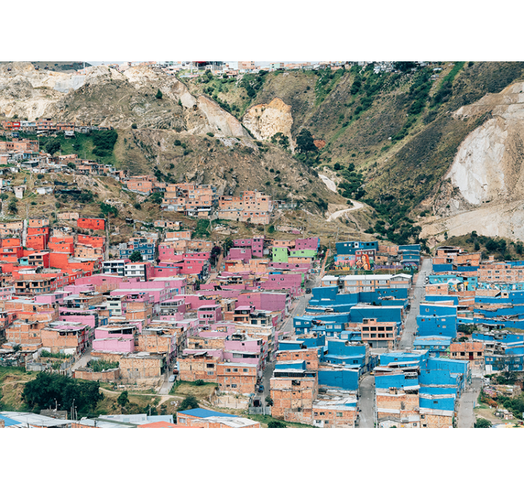 Colorful Hillside Homes city wall mural - TenStickers