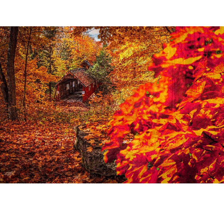 Landscape wall mural autumn cottage scene - TenStickers