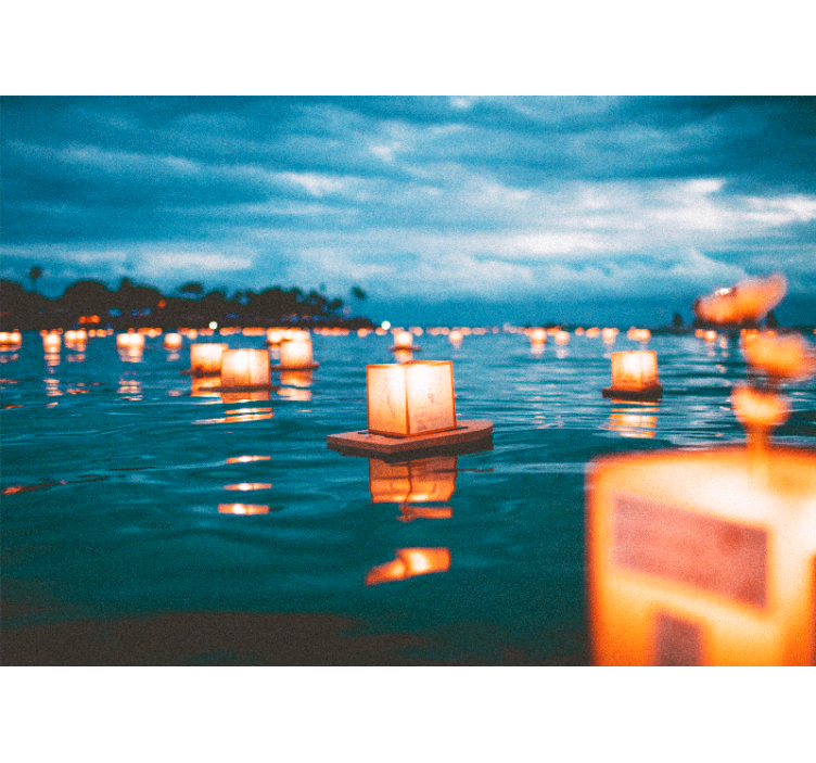 Lanterns above water lake wall mural - TenStickers