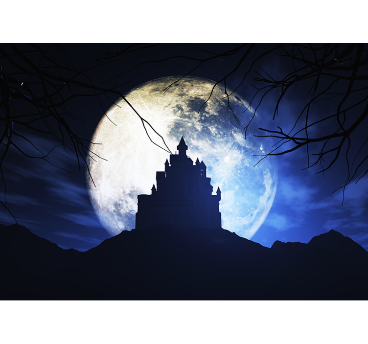 Castle with Full Moon Bedroom Mural Wallpaper - TenStickers