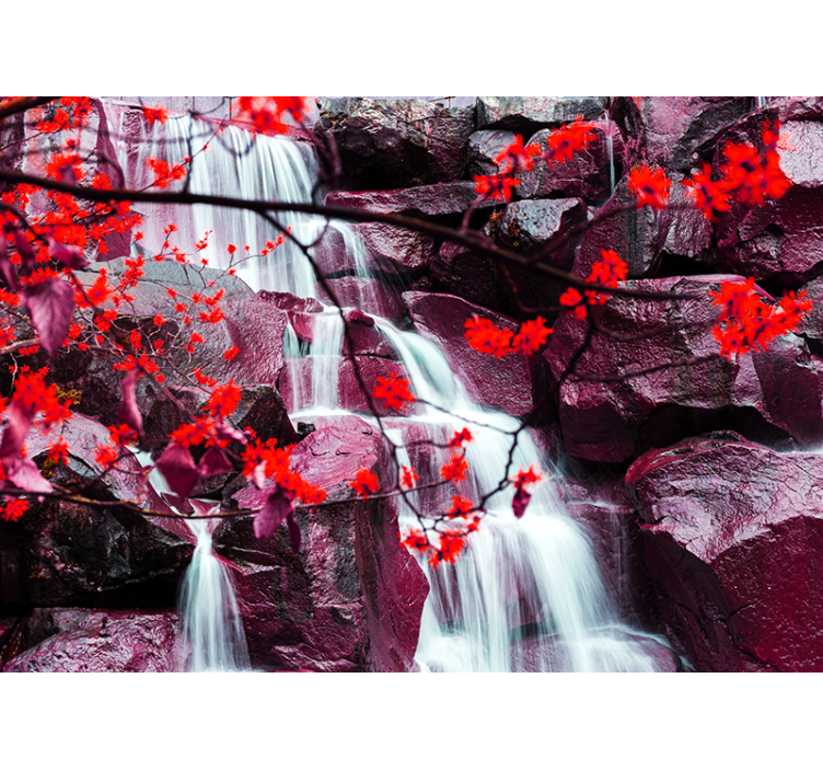Cascading Waterfalls with Flowers wall mural waterfall - TenStickers