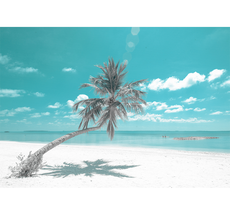 Beach with leaning palm tree sea mural - TenStickers