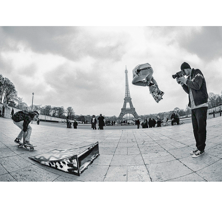 Eiffel Tower skateboarding paris wall mural - TenStickers