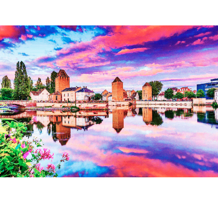 Strasbourg Sunset Reflection city wall mural - TenStickers