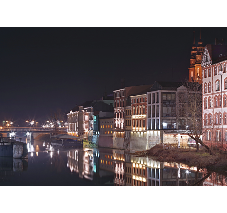 Illuminated Riverside Architecture city wall mural - TenStickers