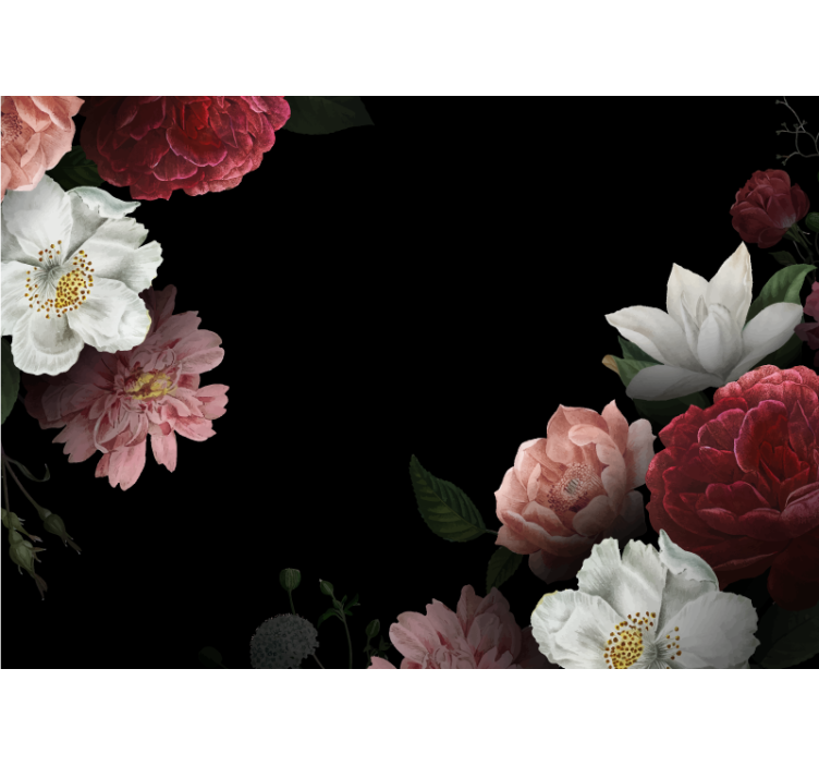 Flowers on black background wall mural - TenStickers