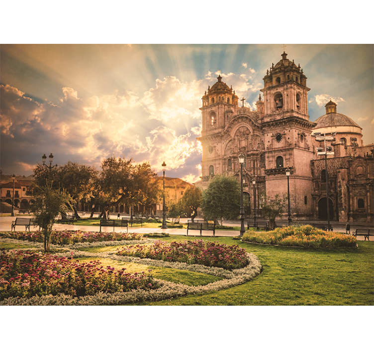 City wall mural cusco cathedral sunset - TenStickers