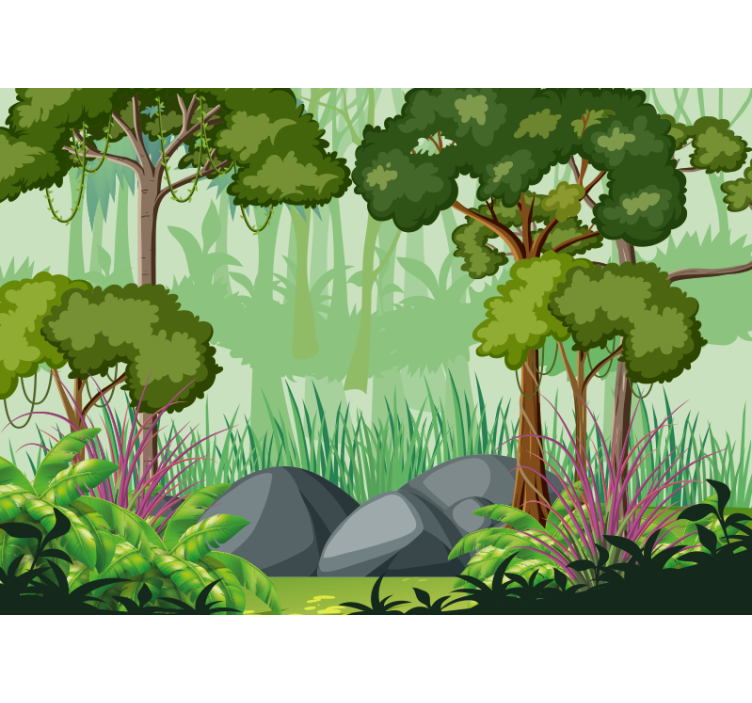 Jungle wall mural vibrant foliage scene - TenStickers