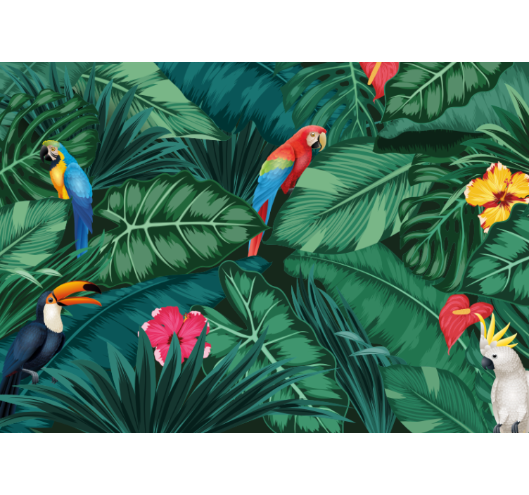 Colorful jungle with parrot forest wall mural - TenStickers