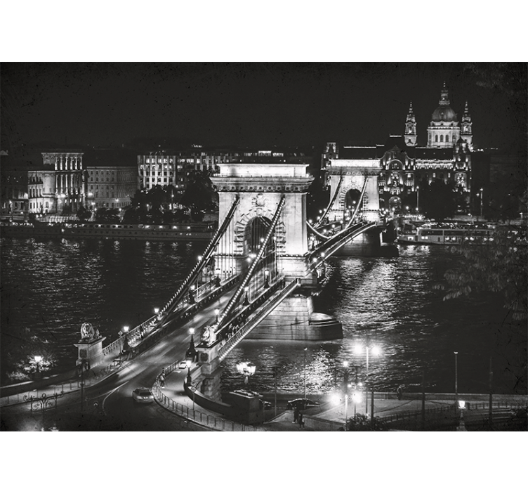 City wall mural chain bridge at night - TenStickers