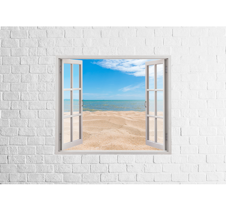 Brick wall with a window photo brick wall mural - TenStickers