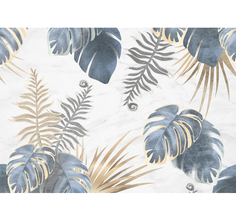 Blue tropical plans white nature wall mural - TenStickers
