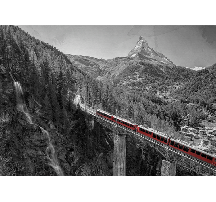 City wall mural charming mountain train - TenStickers