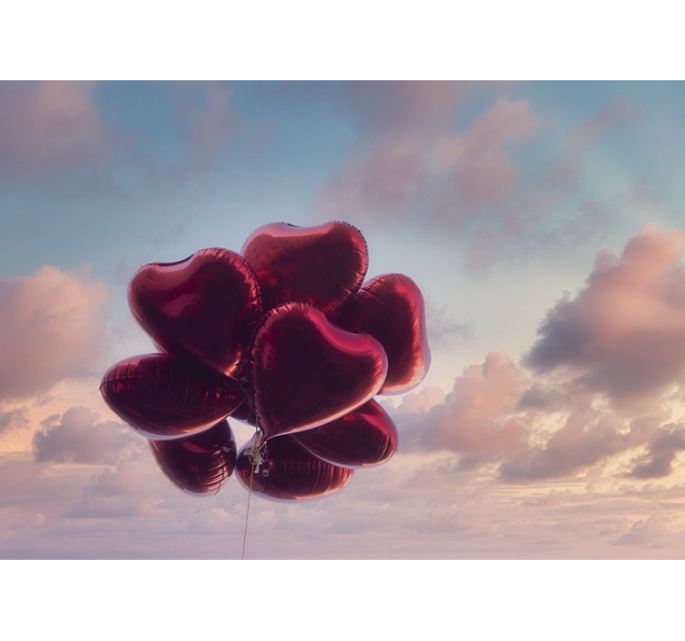 Romantic wall mural heart shaped air balloons - TenStickers