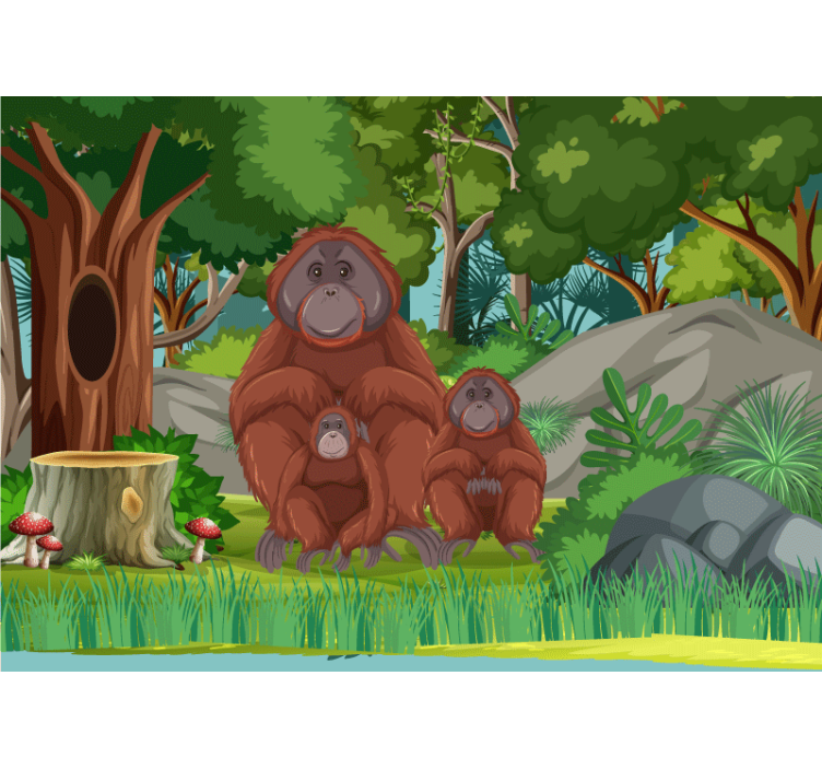Animals wall mural orangutans family scene - TenStickers