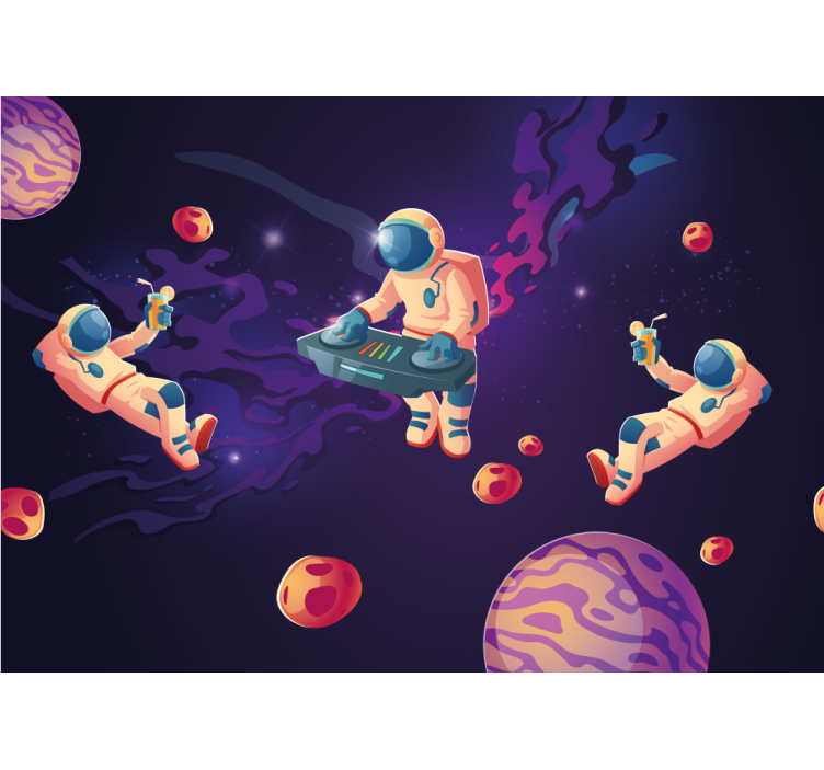 Space wall mural astronauts floating in space - TenStickers
