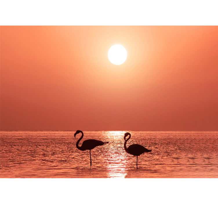 Animals wall mural flamingo sunset scene - TenStickers