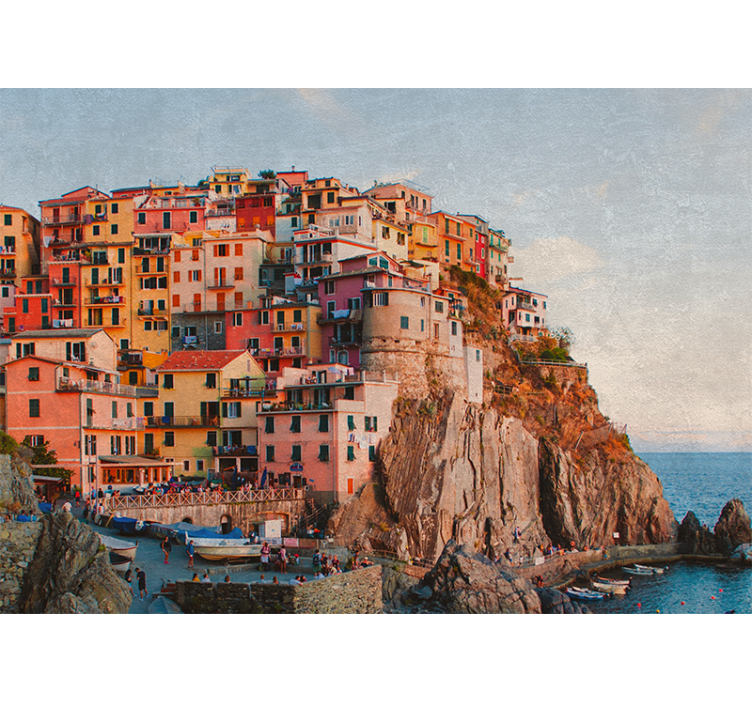 City wall mural vibrant coastal community - TenStickers