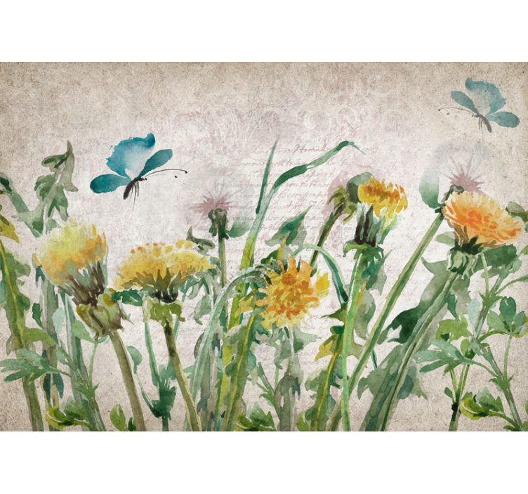 Flower wall mural dandelions with butterflies - TenStickers