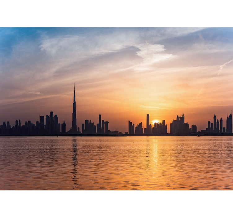 City wall mural dubai skyline at sunset - TenStickers