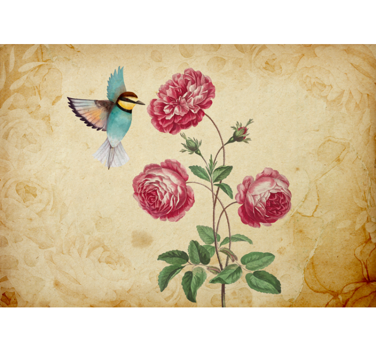 Hummingbird and roses flower wall mural - TenStickers