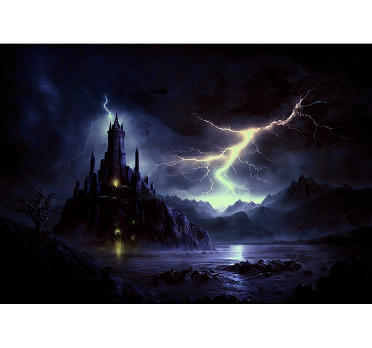 Dark Castle and Storm = Château sombre et tempête fantasy wall mu - TenStickers