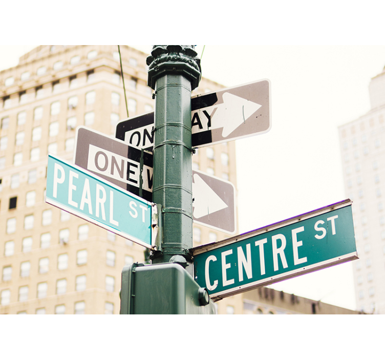 City wall mural street sign intersection - TenStickers