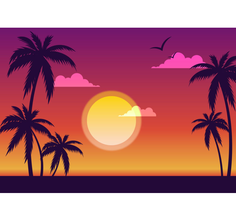 70's Sunset and palm trees photomural - TenStickers