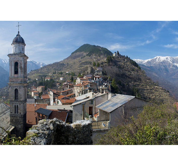 Town in mountains wall mural - TenStickers