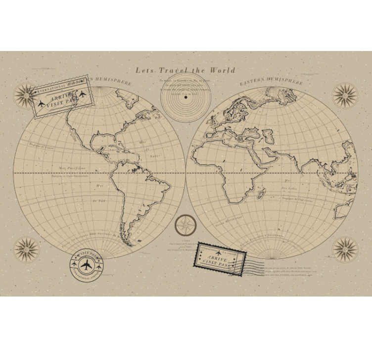 Vintage worldmap with calligraphy wall mural - TenStickers