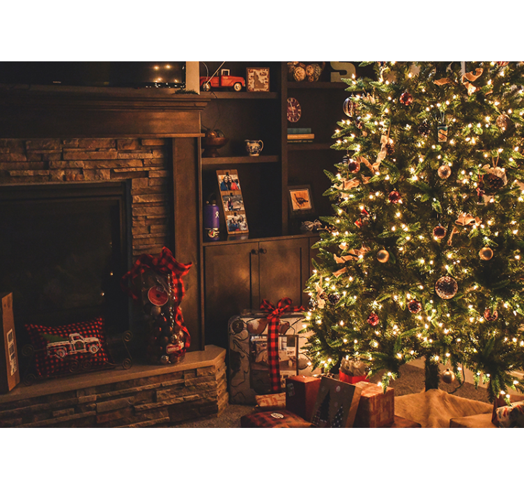 Christmas wall mural celebratory tree lights - TenStickers