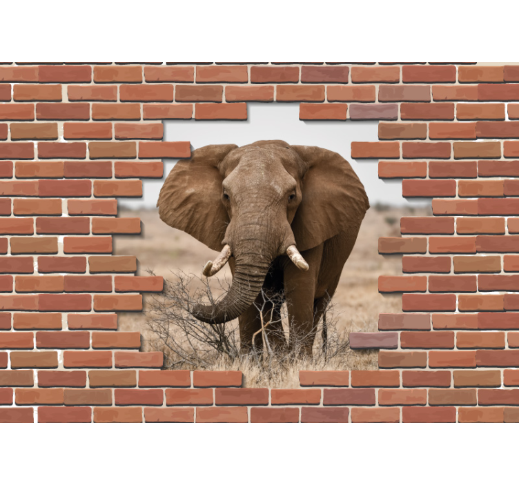3D broken wall with elephant 3D Wall Mural - TenStickers