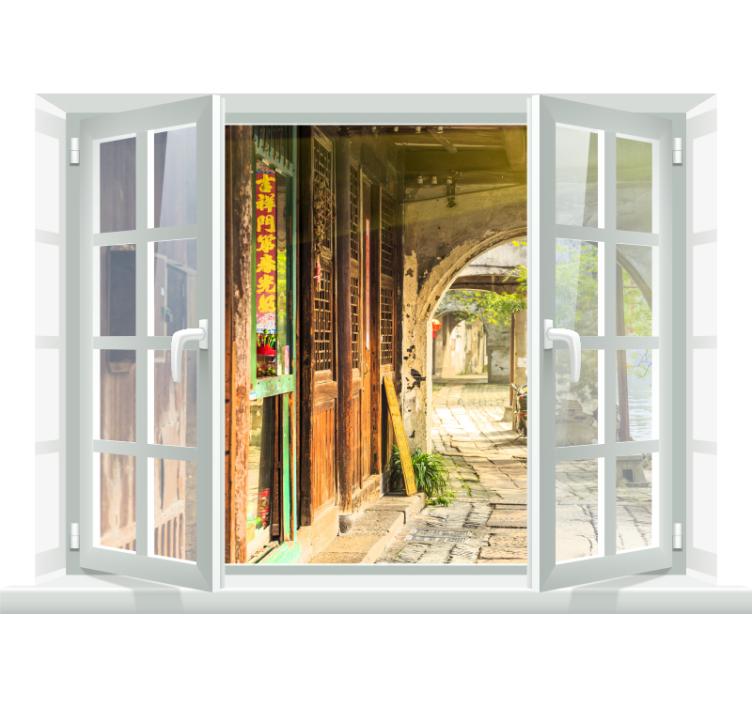 Window with old town view wall mural - TenStickers