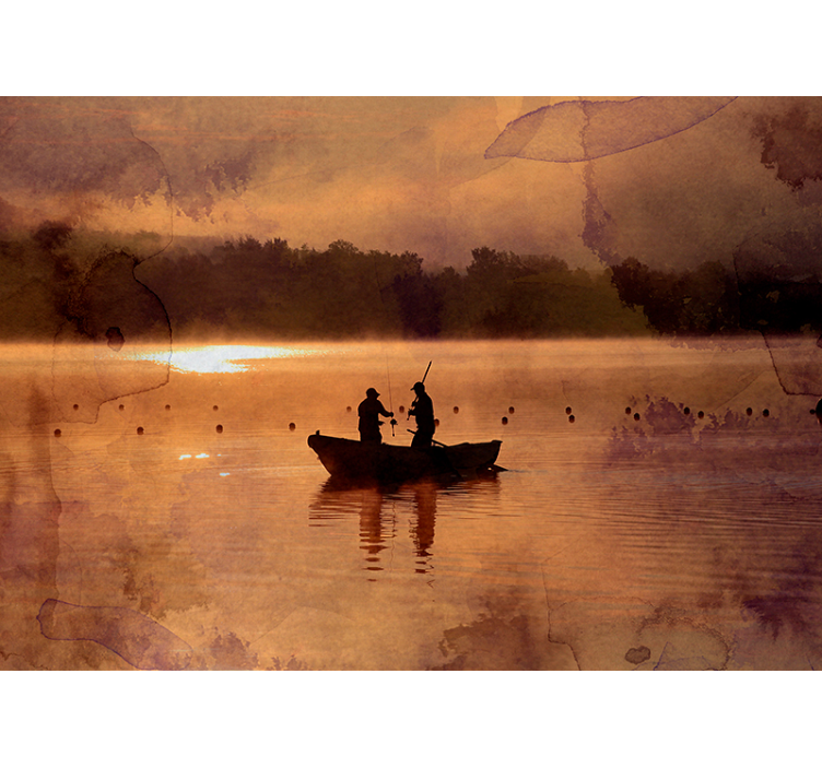 Fishing at Dawn landscape wall mural - TenStickers