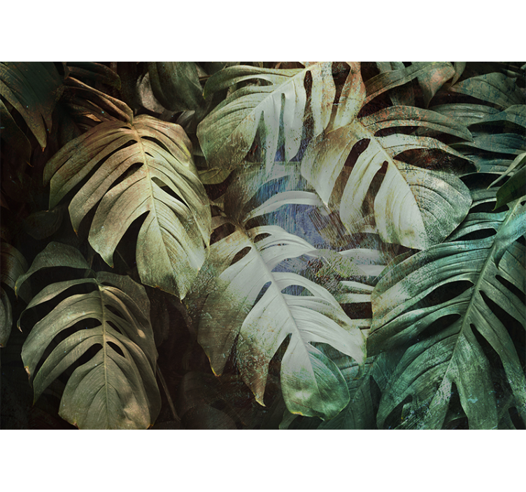 Tropical green leaves living room wall mural - TenStickers