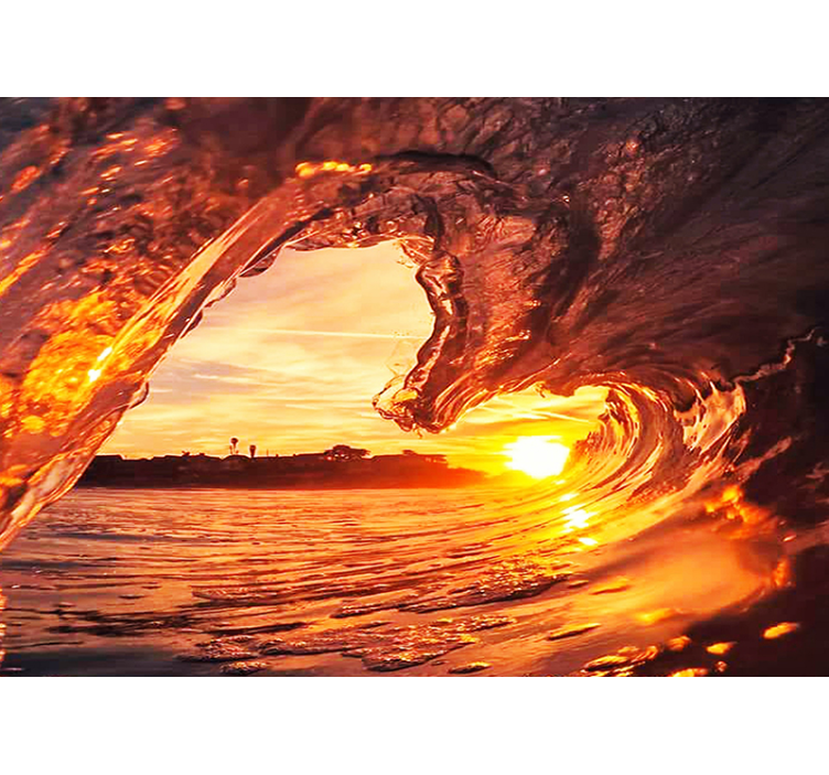 Sunset Splashing Wave under the sea wall mural - TenStickers