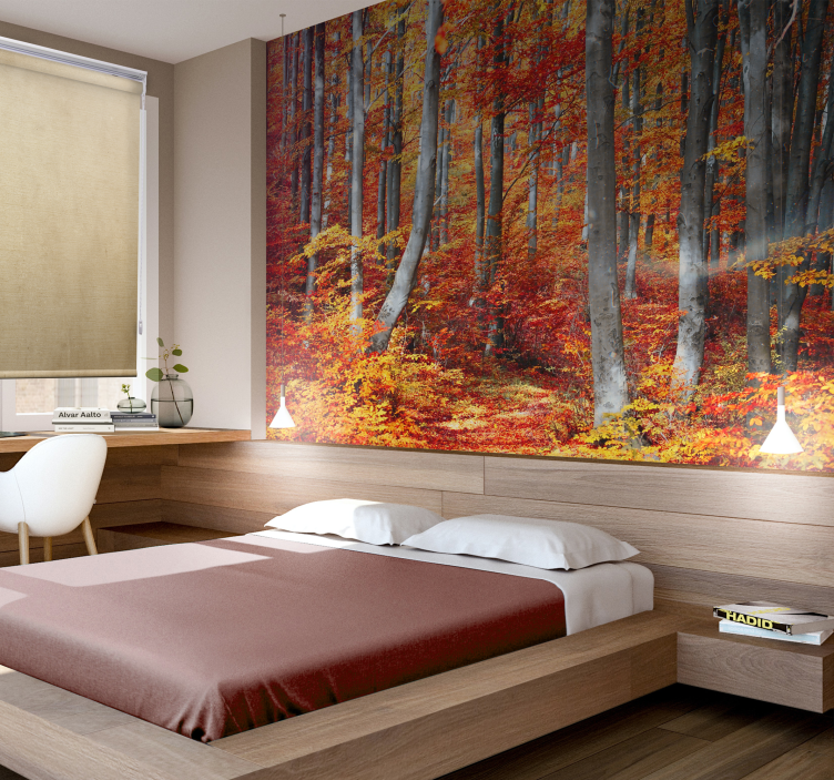 Colourful red old forest Wall Mural - TenStickers