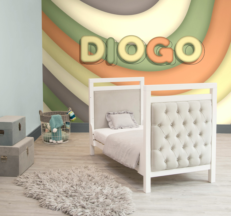 Curved stripes witj name childrens wall mural - TenStickers