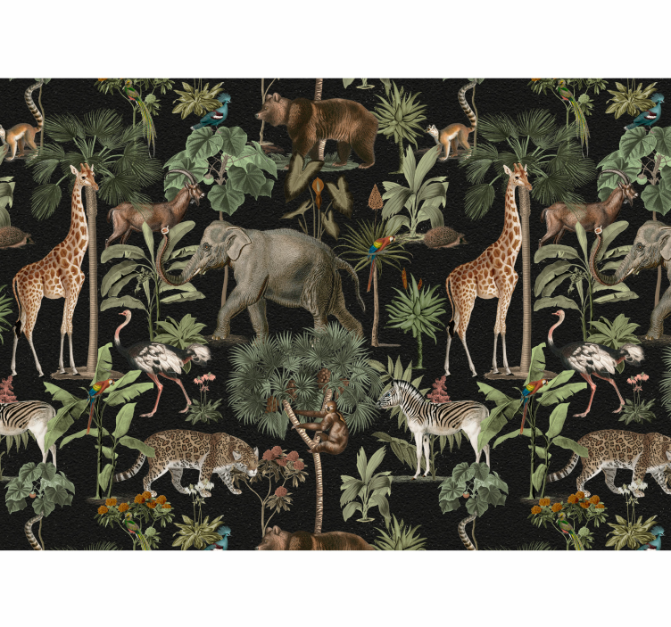 Wild animals with palms Kids wall Murals - TenStickers