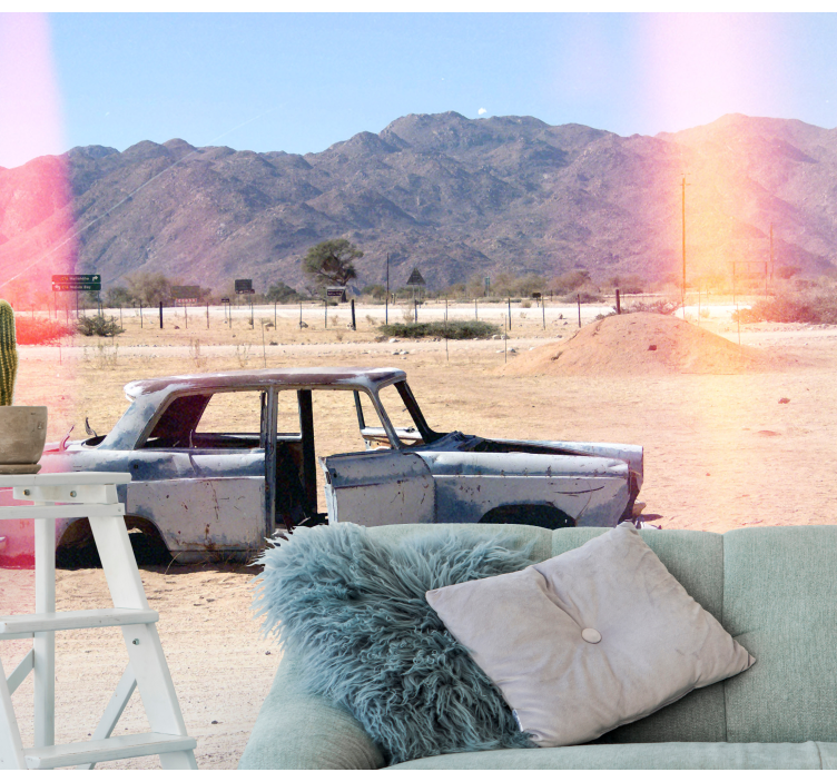 Abandoned car in desert  wall mural - TenStickers