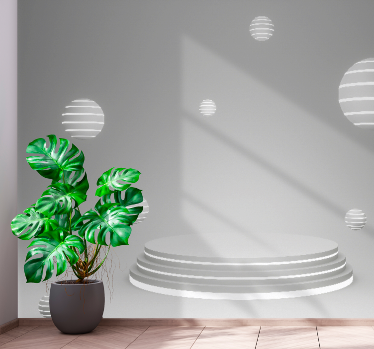 Abstract wall mural with geometric floating forms - TenStickers