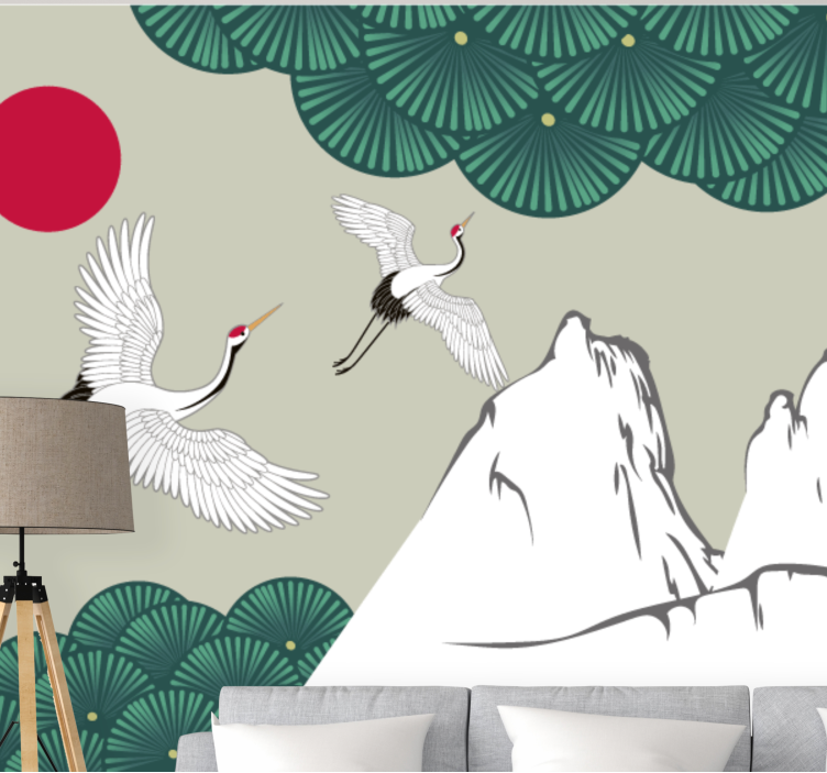 African wall mural cranes and mountains design - TenStickers