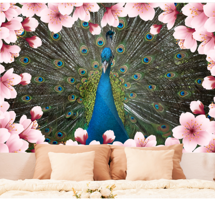Animal peacocks 3D with flowers 3D Wall Mural - TenStickers