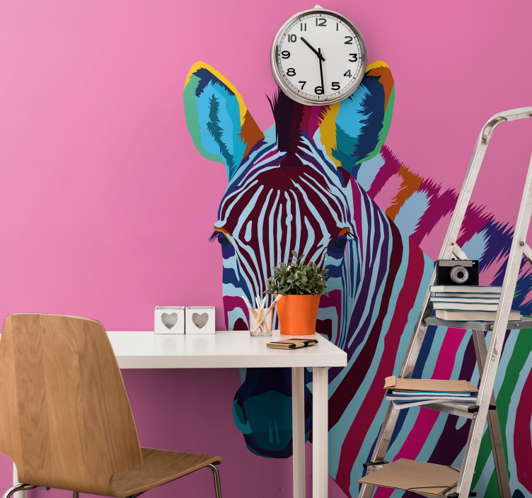 Animals wall mural colorful zebra portrait - TenStickers