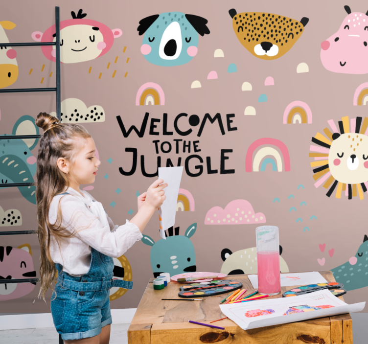Animals wall mural cute jungle creatures - TenStickers